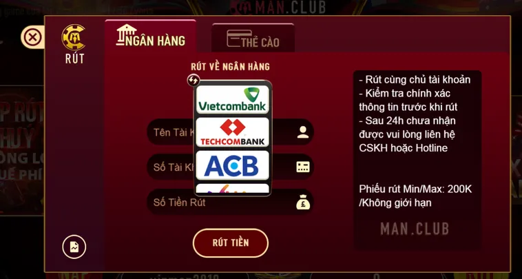 Rút Tiền Về Ngân Hàng Tại ManClub Quy Trình Xử Lý Tự Động Siêu Tốc Nhận Tiền Ngay Lập Tức